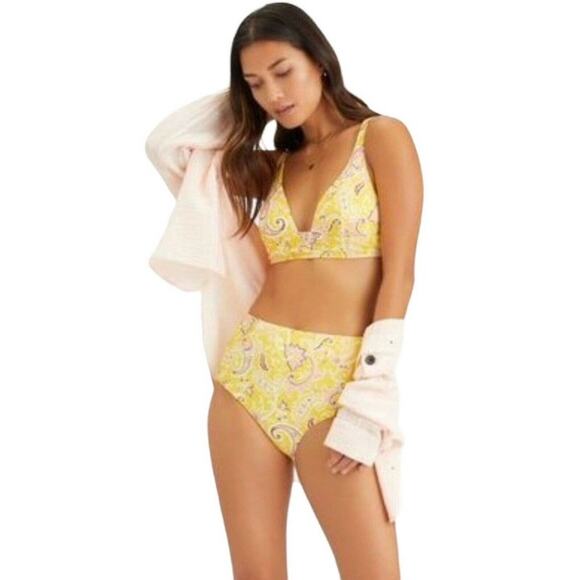 Sanctuary High Waisted Yellow Paisley Bikini Swim Bottom Size S - Picture 6 of 8
